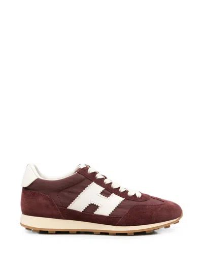 Hogan Suede And Nylon Color-block Sneaker In Burgundy