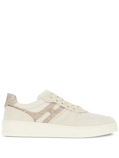 Hogan Suede And Smooth Leather H630 Sneakers With Glittered H In White