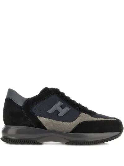 Hogan Suede And Smooth Leather Interactive Sneakers With Technical Fabric Inserts Shoes In Black