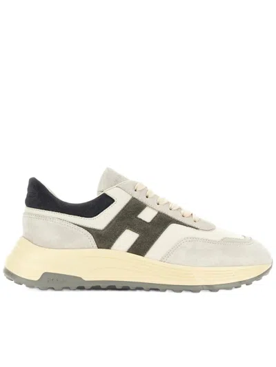 Hogan Suede And Smooth Material Sneakers With Chunky Sole In Neutral
