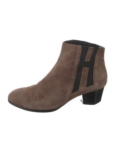 Pre-owned Hogan Suede Animal Print Boots In Brown