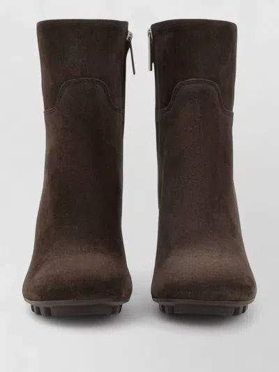 Hogan Suede Ankle Boots Round Toe Block Heel In Brown