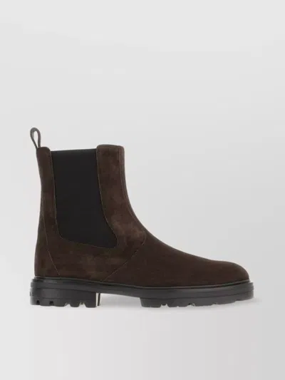 Hogan Suede Ankle Boots With Elastic Side Panels In Grey