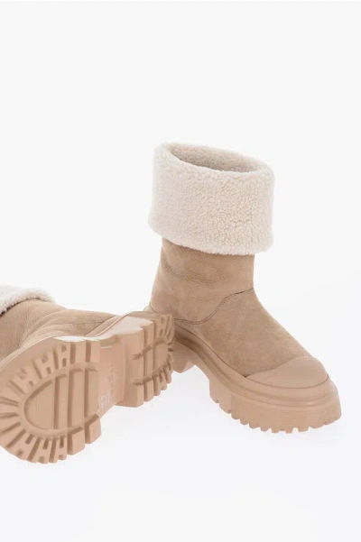 Hogan Suede Ankle Boots With Shearling Detail