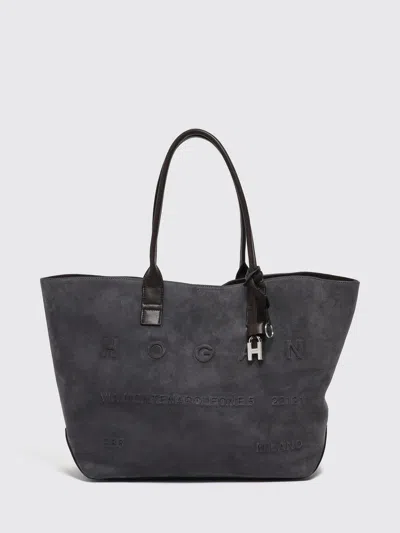Hogan Suede Calf Leather Tote Bag With Double Handle And Internal Pouch In Gray
