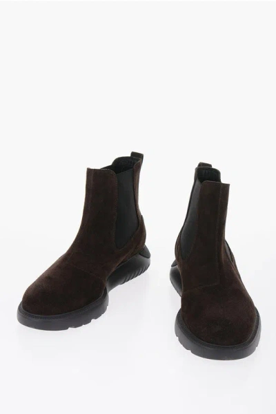 Hogan Suede Chelsea Booties With Rubber Sole In Black