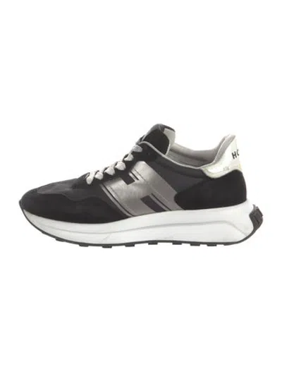 Pre-owned Hogan Suede Colorblock Pattern Athletic Sneakers In Black/white