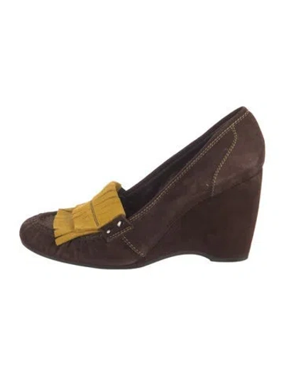 Pre-owned Hogan Suede Colorblock Pattern Pumps In Brown