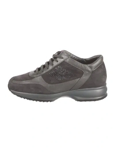 Pre-owned Hogan Suede Crystal Embellishments Sneakers In Gray
