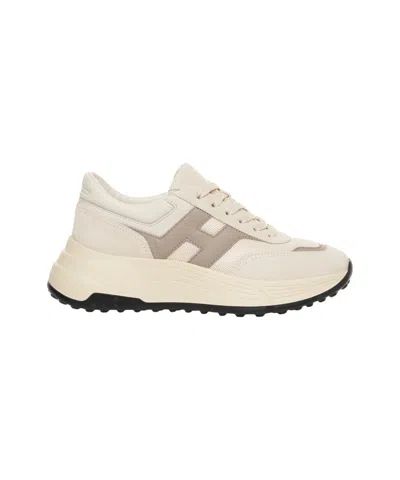 Hogan Suede Detail Hi-fi Sneakers With Enhanced Comfort In Off White+beige