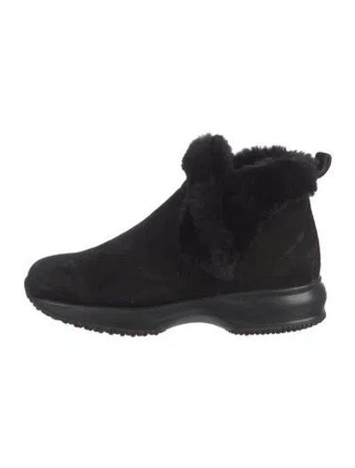 Pre-owned Hogan Suede Fur Trim Boots In Black