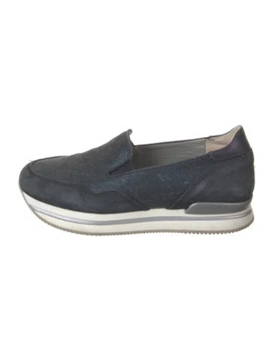 Pre-owned Hogan Suede Glitter Accents Flats In Blue/metallic