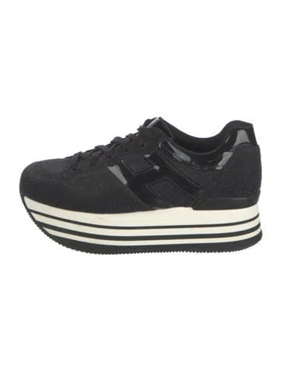 Pre-owned Hogan Suede Glitter Accents Sneakers In Black
