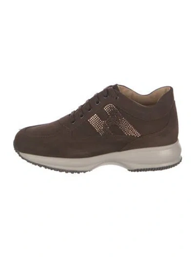 Pre-owned Hogan Suede Graphic Print Sneakers W/ Tags In Brown