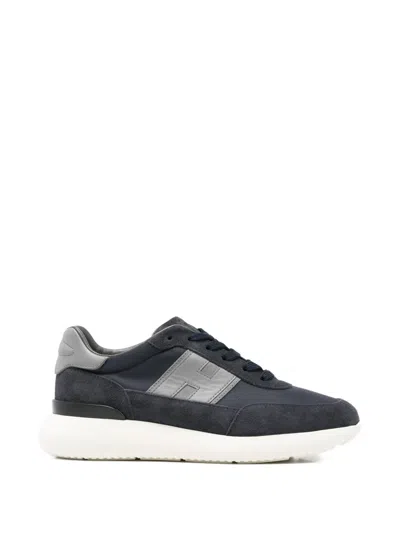 Hogan H709 Allacciato H Banda Sneakers In Blue In Gray