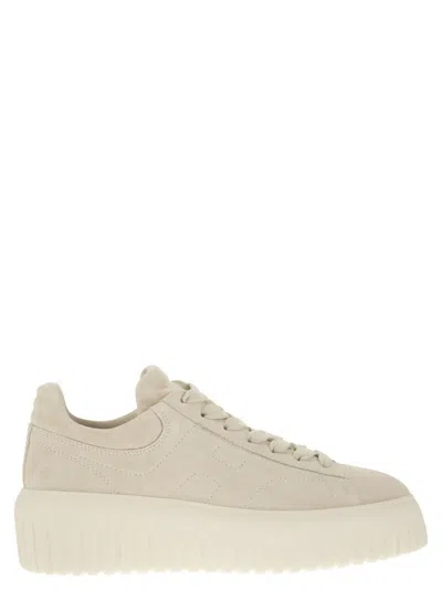 Hogan Suede H-stripes Sneakers With Extra-light Sole In Neutral