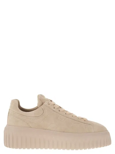 Hogan Suede H-stripes Sneakers With Memory Foam Cushioning In Neutral