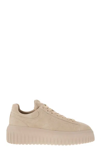 Hogan Striped Leather Sneakers Platform Sole In Beige