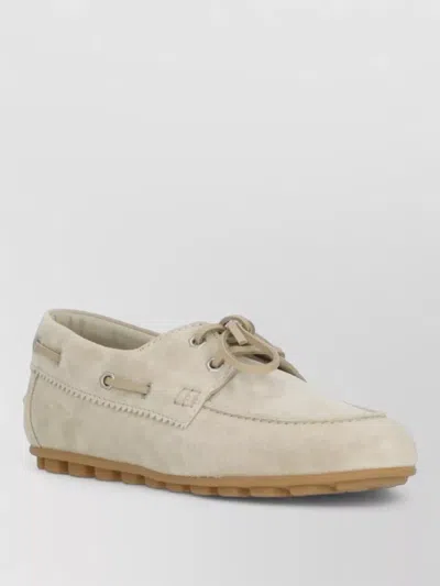Hogan Suede Lace Up Loafers Metal Eyelets In Neutral