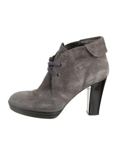 Pre-owned Hogan Suede Lace-up Boots In Gray