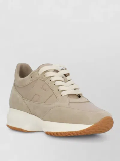 Hogan Suede Leather Low Top Rubber Sole Sneakers In Neutral