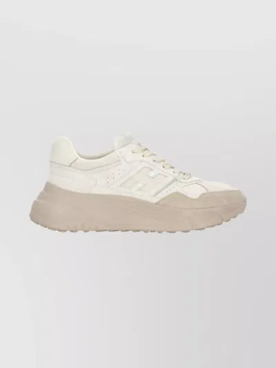 Hogan Suede Leather Sneakers Raised Sole In White
