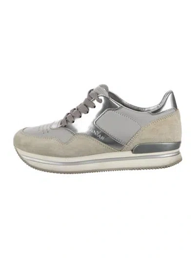 Pre-owned Hogan Suede Leather Trim Embellishment Athletic Sneakers In Metallic/white
