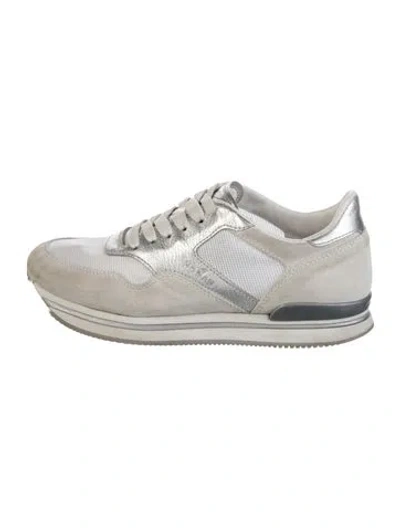 Pre-owned Hogan Suede Leather Trim Embellishment Sneakers In Silver