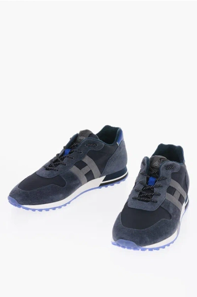 Hogan Suede Low Sneakers With Technical Fabric Inserts In Blue