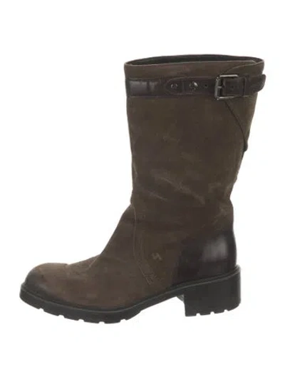 Pre-owned Hogan Suede Moto Boots In Brown/green
