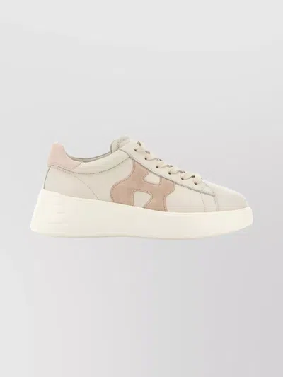 Hogan Suede Panel Sneakers Rubber Sole In Gold