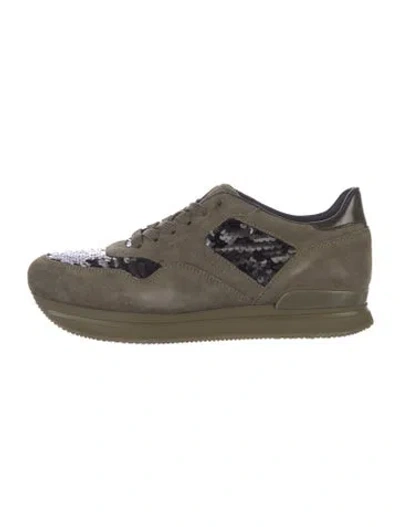 Pre-owned Hogan Suede Patterned Sneakers In Green