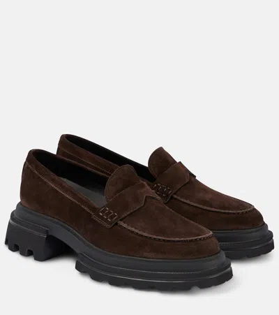 Hogan Suede Platform Loafers In Brown