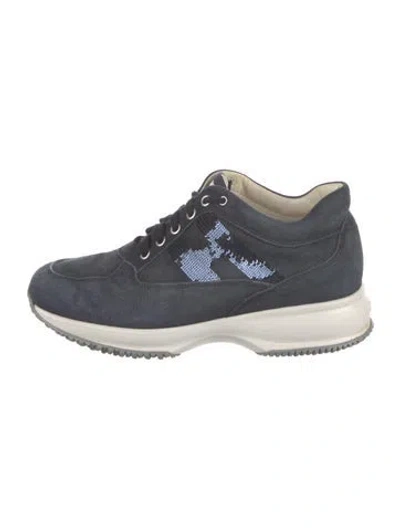 Pre-owned Hogan Suede Printed Chunky Sneakers In Blue