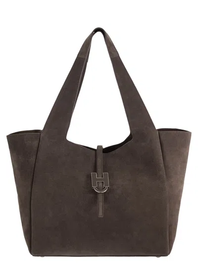 Hogan Suede Shopping Bag In Brown