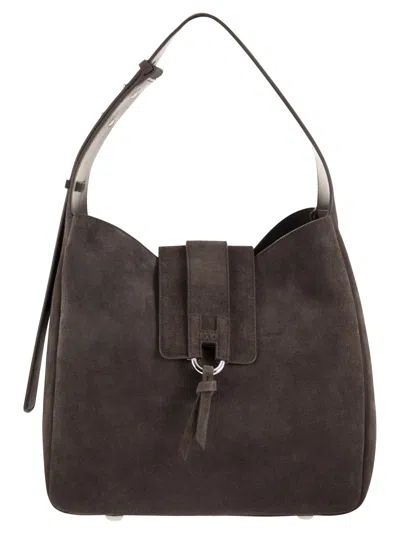 Hogan Suede Shoulder Bag With H Detail In Brown