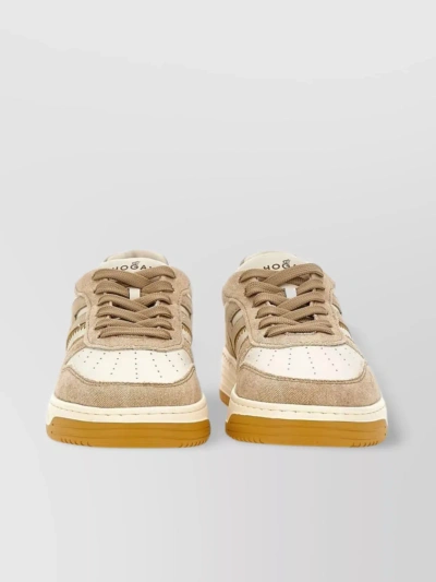 Hogan Suede Side Fabric Sneakers With Rubber Sole In Neutral