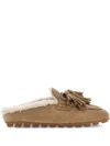 Hogan H693 Shearling-lined Leather Mules In Brown