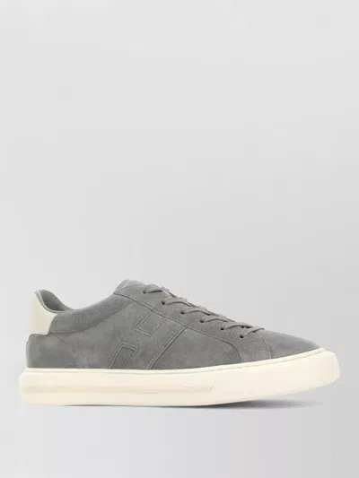 Hogan Suede Sneakers Contrast Heel Tab Rubber Sole In Gray