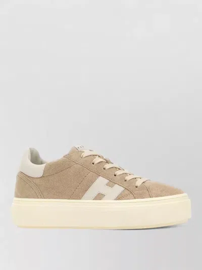 Hogan Suede Sneakers Featuring Refined Rubber Sole In Neutral