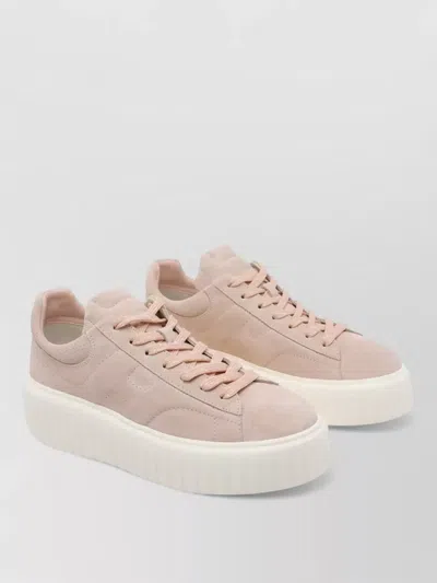 Hogan Suede Trainers Round Toe Platform Sole In Pink
