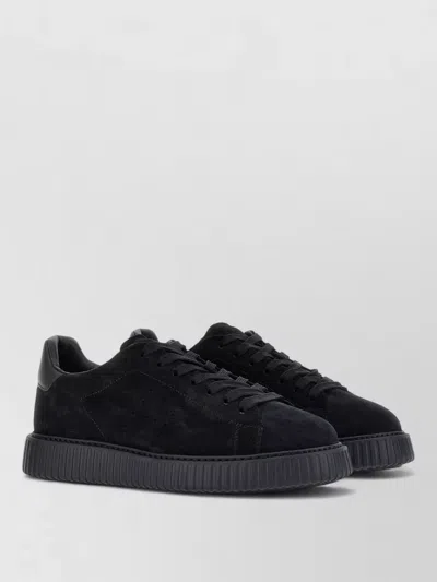 Hogan Monochromatic Black Suede Low-top Sneakers With Textured Rubber Sole