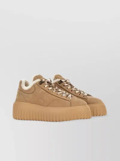 Hogan Suede Sneakers Shearling Lining Platform Sole