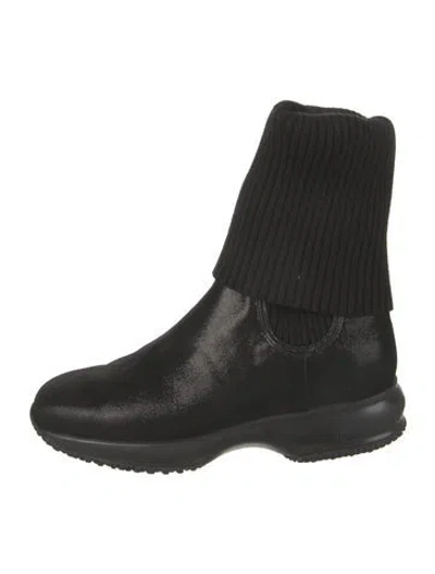 Pre-owned Hogan Suede Sock Boots In Black
