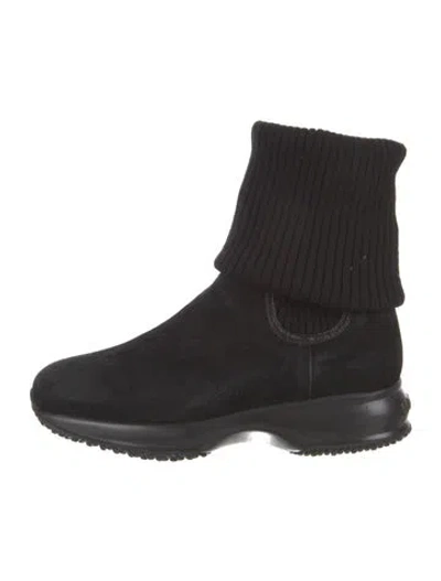 Pre-owned Hogan Suede Sock Boots In Black