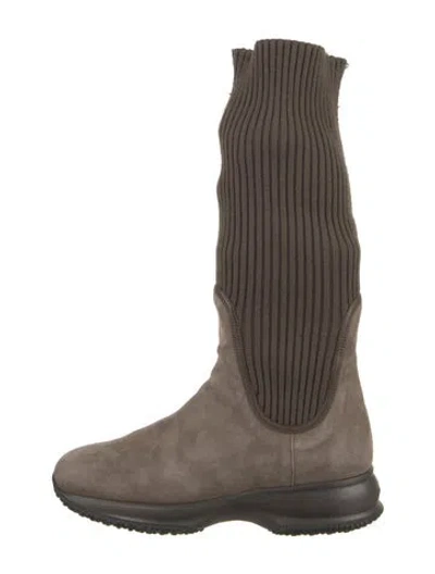 Pre-owned Hogan Suede Sock Boots In Neutral