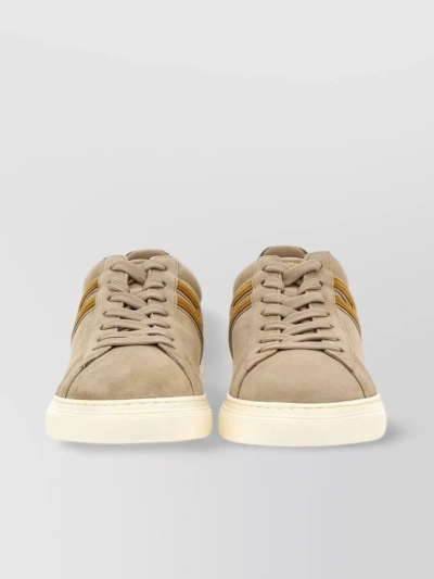 Hogan Suede Texture Sneakers With Raised Side H In Neutral