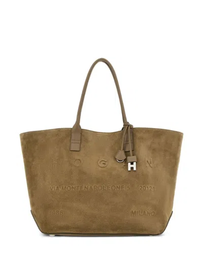Hogan Suede Tote Magnetic Closure In Brown