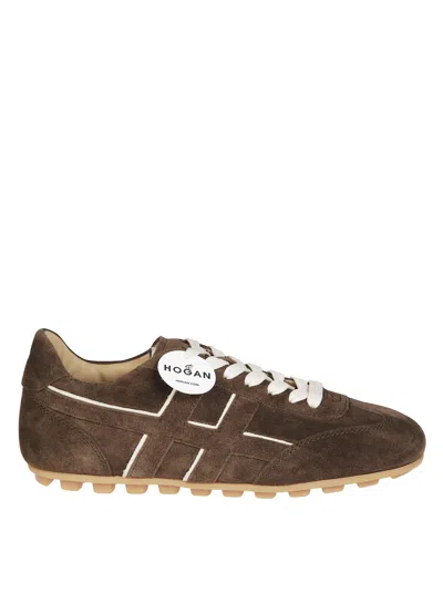 Hogan Suede Upper Sneakers With Contrasting Stitching In Brown