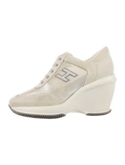 Pre-owned Hogan Suede Wedge Sneakers In Neutrals